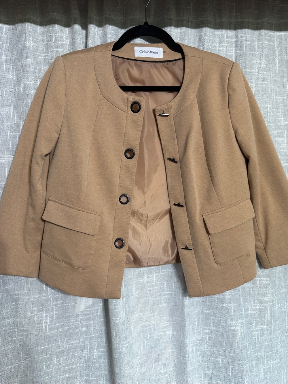 Calvin Klein Women's Tan Collarless Button Blazer